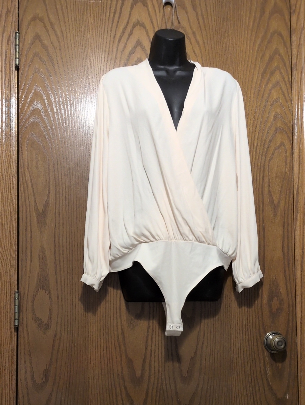 LC Lauren Conrad Cream Surplice Long-Sleeve Bodysuit